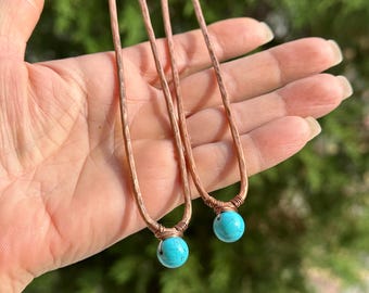 Turquoise Copper Hair Fork Set: Hammered Metal Hair Pin