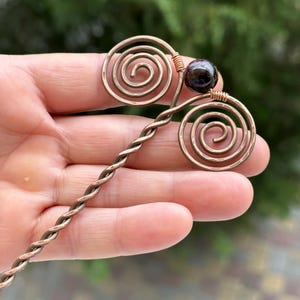 Solid copper hair fork, Garnet hair pin, Circle Hair Clip, Metal Hair Stick Hair Pin Copper, Minimalist Hair Pin, Hair Jewelry, Bun holder