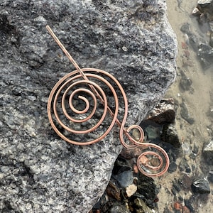 Round Spiral Copper Hair Clip Wire Wrapped Hair Slide, Long hair Accessories, Shawl pin or brooch, Anniversary Womens gift for her