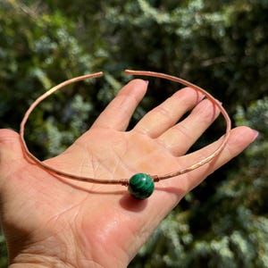 Malachite Copper Choker necklace, Metal Choker, Women&#39;s Copper Jewelry, Copper Collar Necklace, Copper Wier Wrap Necklace, Wire Wrap Choker