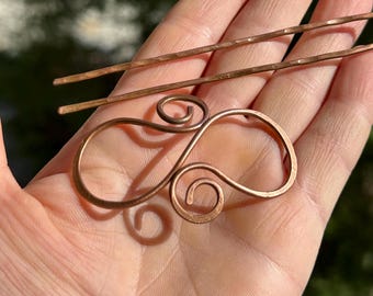 Spiral Copper Hair Barrette: Viking Hair Clip with Stick