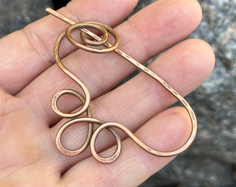 Copper leaf brooch, Shawl pin brooch, Wire Wrap brooch, Medieval Cloak Pin, Shawl or sweater pin, Copper shawl pin, Celtic copper brooch