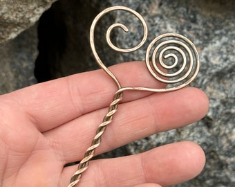 Palo de pelo de metal Pin de pelo Cobre, Accesorios de peine de pelo largo, Palo de pelo de cobre espirales, Pin de pelo minimalista, Joyería para el cabello, Diapositiva del pelo