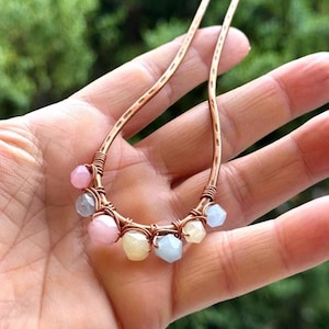 Morganite Hair Pin, Metal hair stick Hair Pin Copper, Simple Hammered Wire Hair Pin, Copper Hair Stick, Minimalist Hair Pin, Hair Jewelry