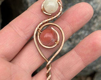 Rose Quartz & Agate Copper Hair Pin: Spiral Bun Holder