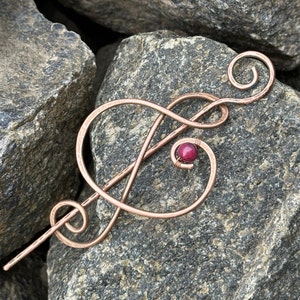 Copper Hair Fork: Tourmaline Gemstone Bun Holder, Wire Hair Pin