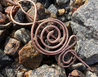 Spiral Copper Hair Clip Wire Wrapped Hair Slide, Rustic shawl pins, Hair Slide Long Hair, Metal Hair Slide, Anniversary Womens gift for her