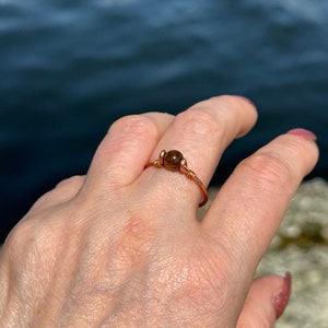 Tiger&#39;s Eye Copper Ring, Wrap Ring, Hammered Ring, Copper Ring, Solid Copper Ring, Spinner Ring, Copper Wire Wrapped, Pure Copper Ring,