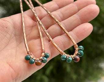 Real Emerald Heirloom Copper Hairpin / Hair Jewelry Raw Emerald Copper Bobby Pin - Electroformed Gemstone Hair  main image 2