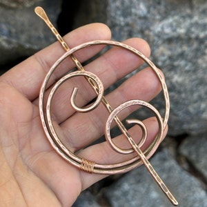 Handmade Copper Hair Clip: Celtic Hair Slide, Rustic Shawl Pin