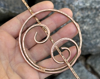 Handmade Copper Hair Clip: Celtic Hair Slide, Rustic Shawl Pin
