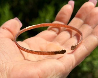 Adjustable Hammered Copper Bangle: Dainty Stacking Bracelet