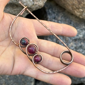 Tourmaline Copper Shawl Pin: Wire Wrap Celtic Brooch
