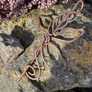 Shawl pin brooch, Hair Barrette, Copper Hair Clip Metal Hair Pin, Wire Wrapped Hair Slide with Gemstone,  Shawl or sweater pin, Hair Comb