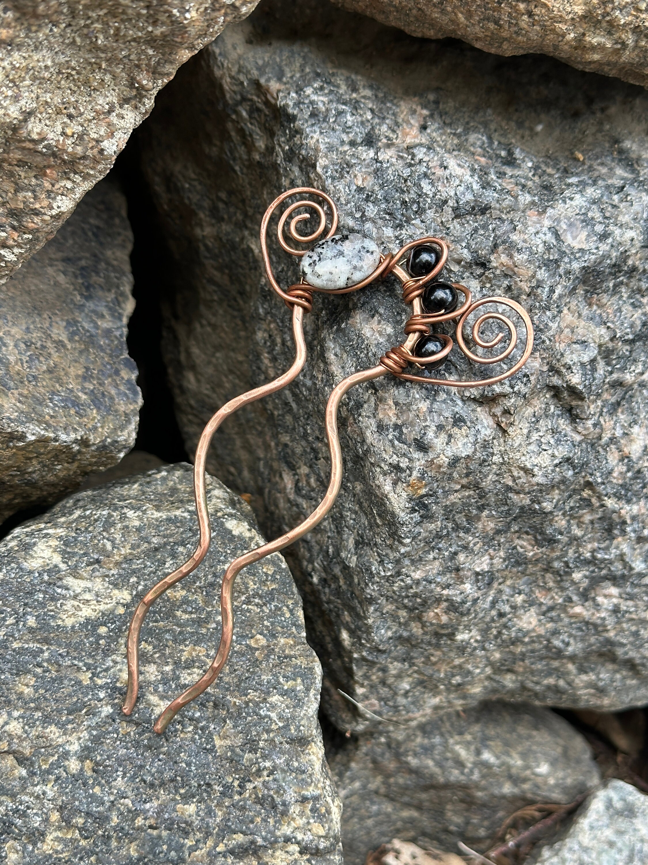 Enameled copper OOAK hair pins with Apatite stones Blue Apatite Copper Hair Pins: Crystal Updo Bobby Pins - Etsy main image 2