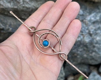 Eye Copper Hair, Celtic Hair Barrette, Hair Clip, Hair Pin, Hair Stick, Rustic Shawl Pins, Hair Slide Long Hair, Metal Hair Slide,Bun Holder