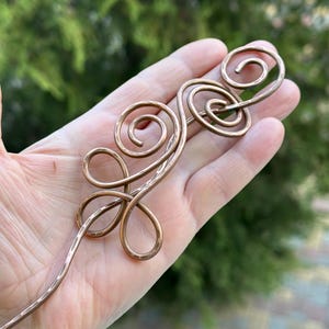Barrette With Stick, Shawl pin,Copper Hair Fork, Hammered Hair Pin, Forest Hair Accessories , Bun Pin, Copper barrette hair holder