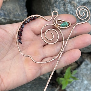 Garnet Stone Hair Pin, Hair Stick, Wire Wrapped Hair Slide, Circle Hair Pin, Shawl Pins, Hair Slide Long Hair, Metal Hair Slide, Rustic hair