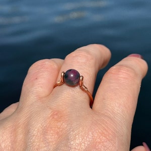 Tourmaline Copper Ring, Wrap Ring, Hammered Ring, Copper Ring, Solid Copper Ring, Spinner Ring, Copper Wire Wrapped, Pure Copper Ring,