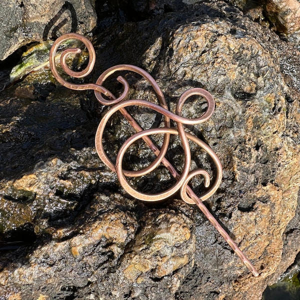 Copper Hair Pin Hair Stick, Wire Wrapped Hair Slide with Gemstone, Rustic shawl pins, Hair Slide Long Hair, Metal Hair Slide