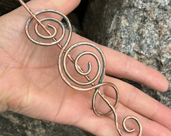 Rustic Copper Spiral Hair Fork: Oxidized Celtic Hair Pin