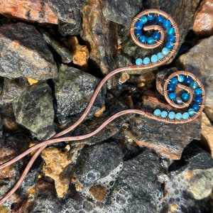 Blue Agate Copper Hair Clip, Hair Barrette Pin, Hammered Bun holder, Hair Comb, Hair Jewelry, Hair slide jewelry, Rustic Hair Jewelry