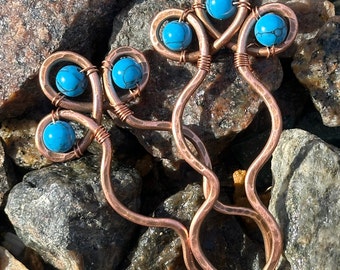 Handmade Copper Hair Slide: Turquoise Gemstone Barrette