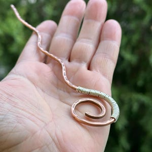 Copper Spiral Hair Pin: Sterling Silver Accent, Minimalist Bun Holder
