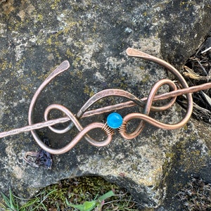 Blue agate Hair Pin Hair Stick, Large Hair Clip, Copper Wire Wrapped Hair Slide, Shawl Pin or Brooch, Hair Accessories for Women