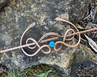 Blue Agate Copper Hair Pin: Wire Wrapped Hair Slide