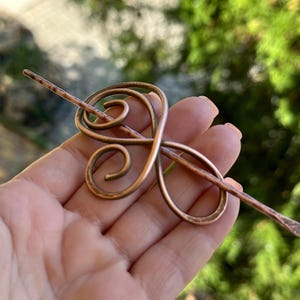 Copper Hair Pin: Wire Wrapped Bun Holder, Rustic Hair Slide