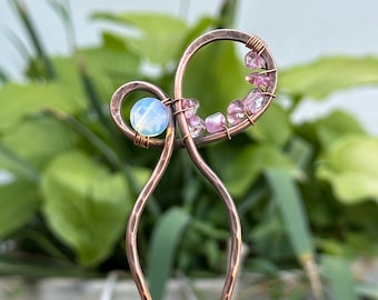Handmade Copper Hair Pin: Moonstone & Crystal Hair Stick
