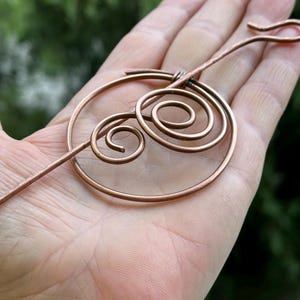 Antique Copper Spiral Hair Barrete, Celtic knot copper hair pin, Hair Pin, Hair Stick, Rustic shawl pins, Hair Slide Long, Metal Hair Clip