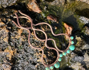 Handmade Copper Hair Slide: Turquoise Gemstone Barrette