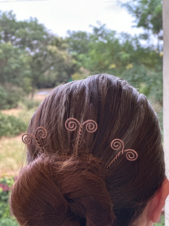 Handmade Copper Hair Pin Set: Twisted Wire Hair Slide - Etsy display picture 1