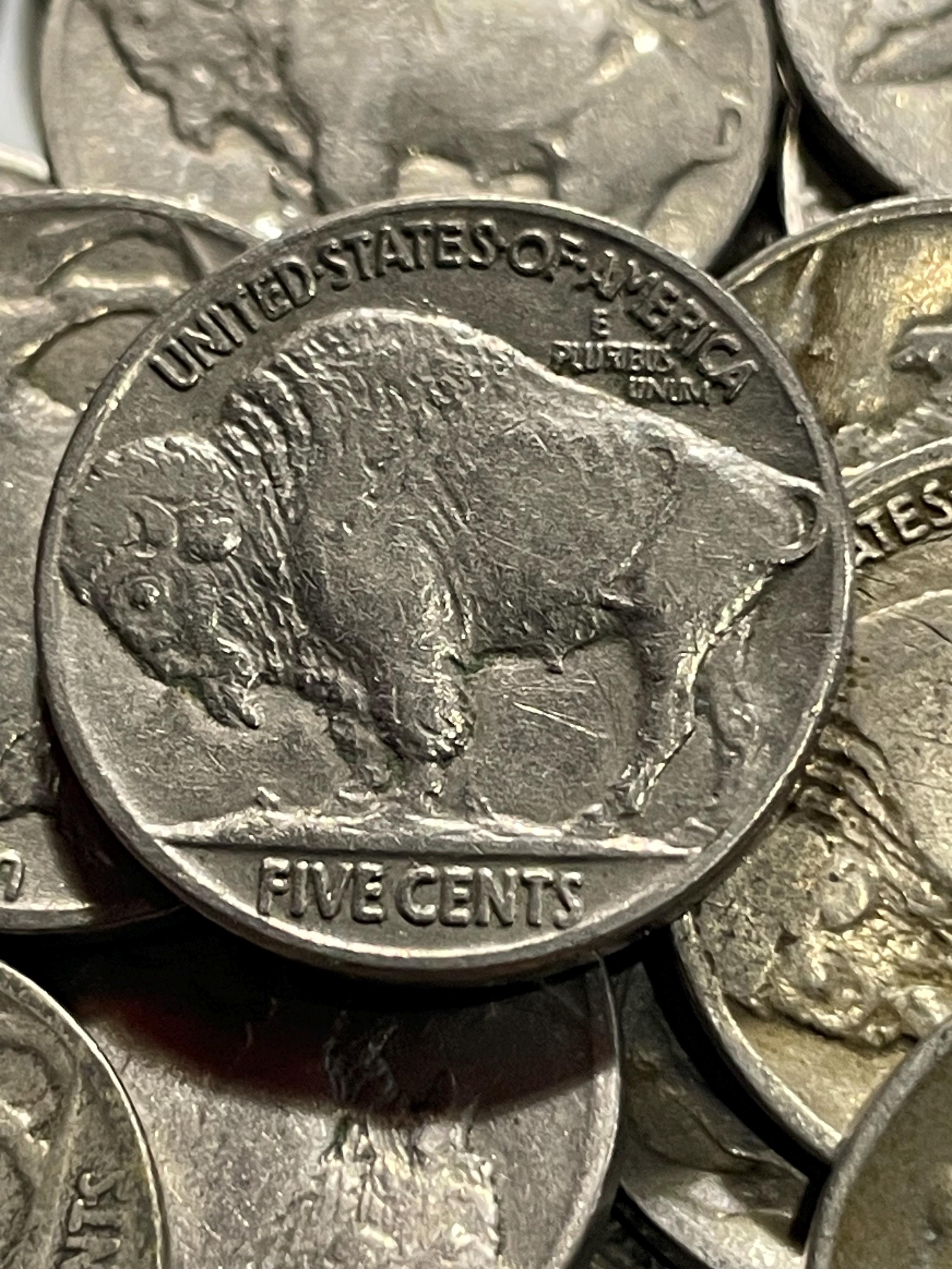 ONE SHOTGUN ROLL – 40 Buffalo Nickel Five Cent Pieces, Mixed Years 1913-1938, Circulated