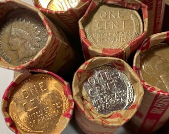 Wheat cent rolls. 50 unsearched pennies.