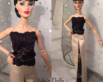 One of a kind Miniature couture Evening attire for Fashion Royalty, 12” Fashion dolls