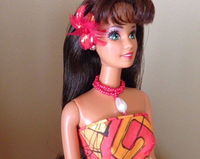 Barbie 1996 Hula Hair Doll Pink Orange Hair Hawaiian Mattel 17047