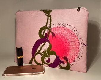Fabric Clutch Bag, Clutch Purse in Linen, Simple Purse, Gift for her, Summer clutch, Vintage Alfred Shaheen fabric, Pink Clutch