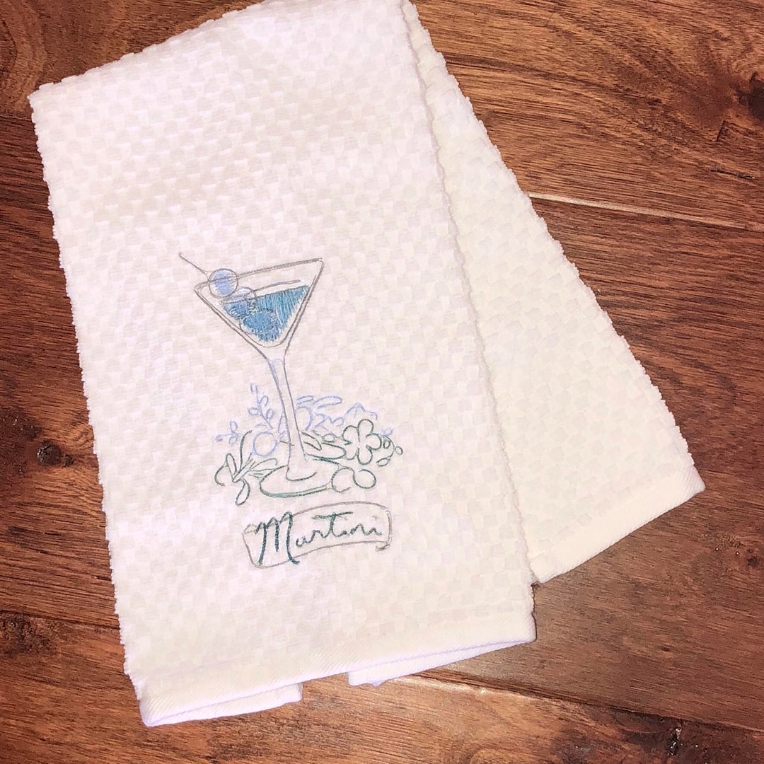 Happy Hour Martini Kitchen Towel Embroidered Tea Towel Etsy