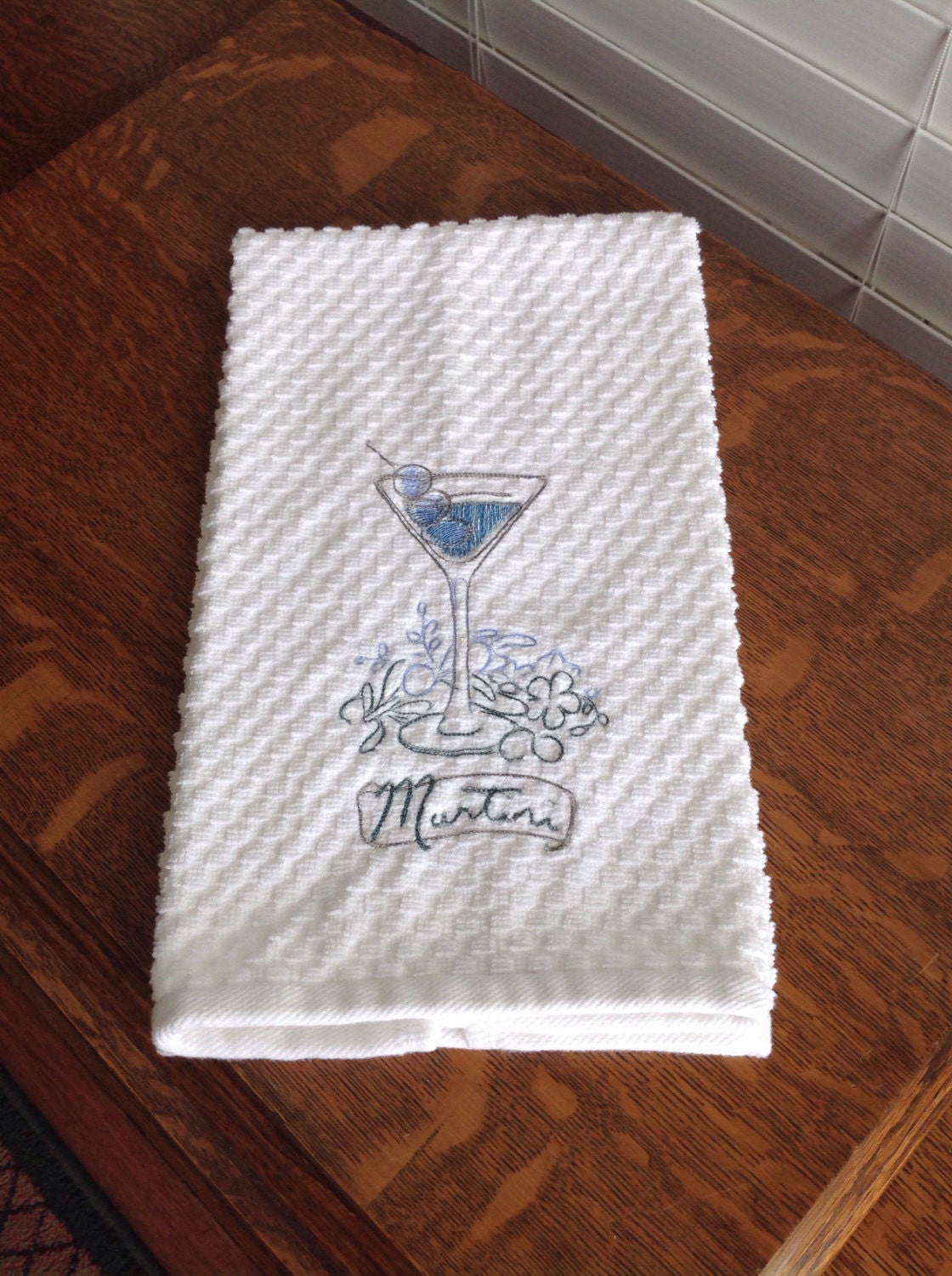 Happy Hour Martini Kitchen Towel Embroidered Tea Towel Etsy
