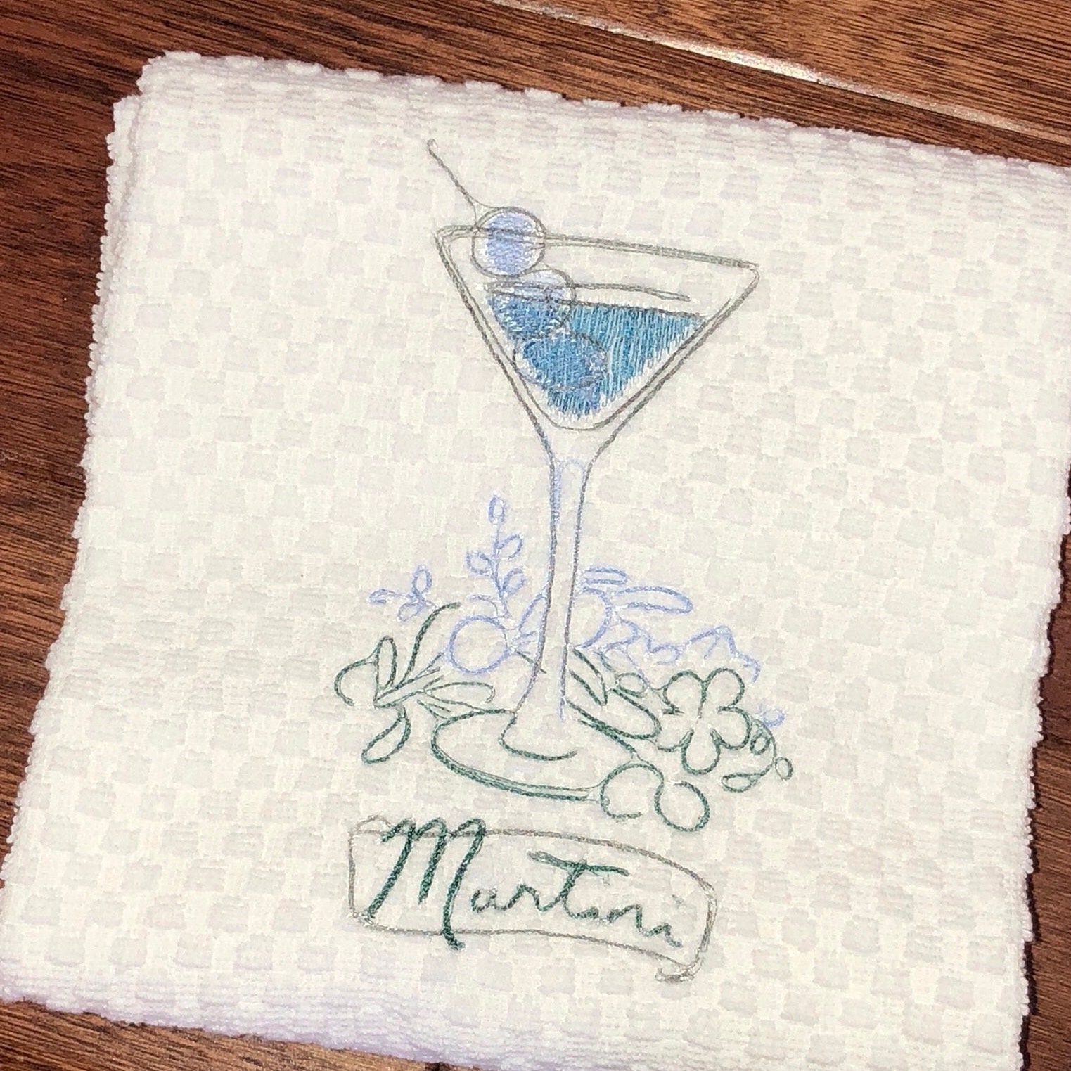 Happy Hour Martini Kitchen Towel Embroidered Tea Towel Etsy