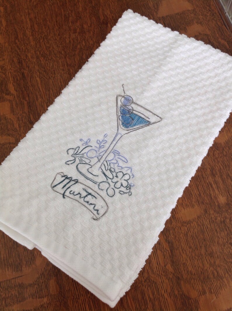 Happy Hour Martini Kitchen Towel Embroidered Tea Towel Etsy