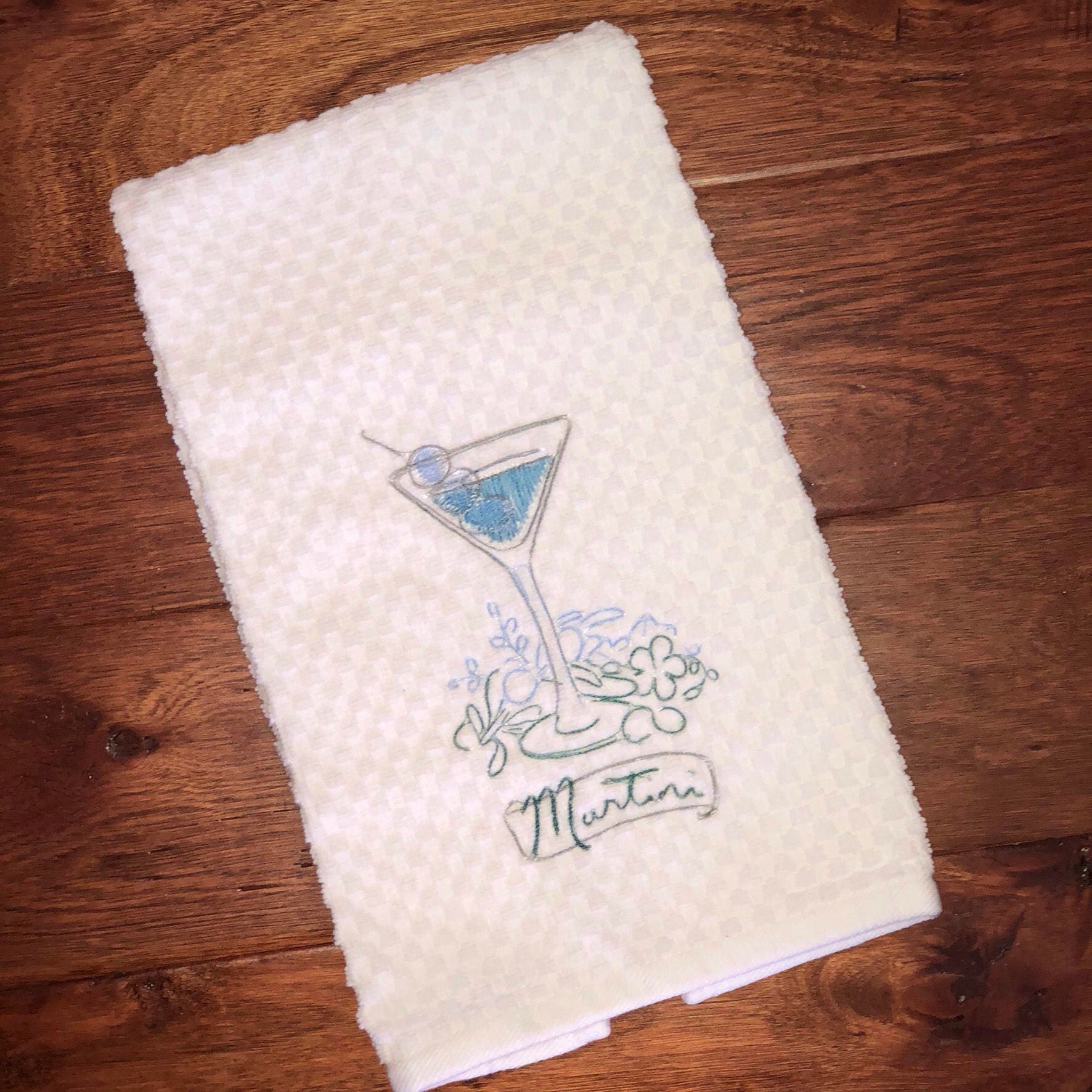 Happy Hour Martini Kitchen Towel Embroidered Tea Towel Etsy