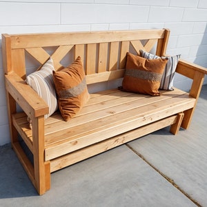 Wooden Bench With Backrest Build Plan, Lounge Bench Plans, Patio