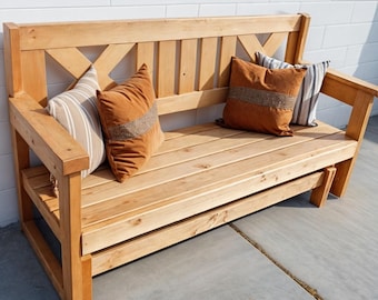 Wooden bench with backrest Build Plan, lounge bench plans, Patio sofa Wood build Plans, PDF File, Backyard Plans