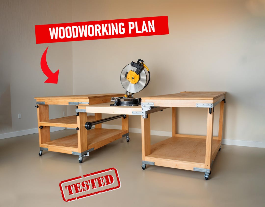 Miter Saw Station Plan: Mobile Workbench With Storage (PDF Download) - Etsy