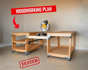 Miter Saw Station Plan: Mobile Workbench with Storage (PDF Download)