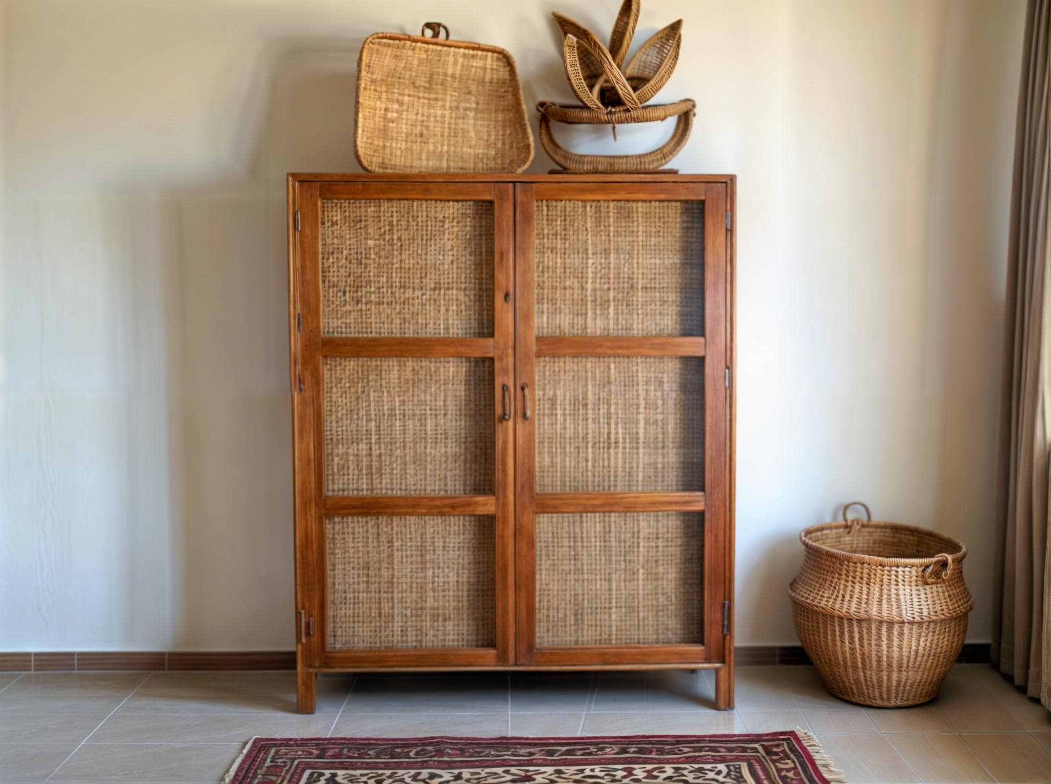 キャビネット・サイドボード Cane Weave Rattan Cabinet Rattan Cane Webbing Width 24